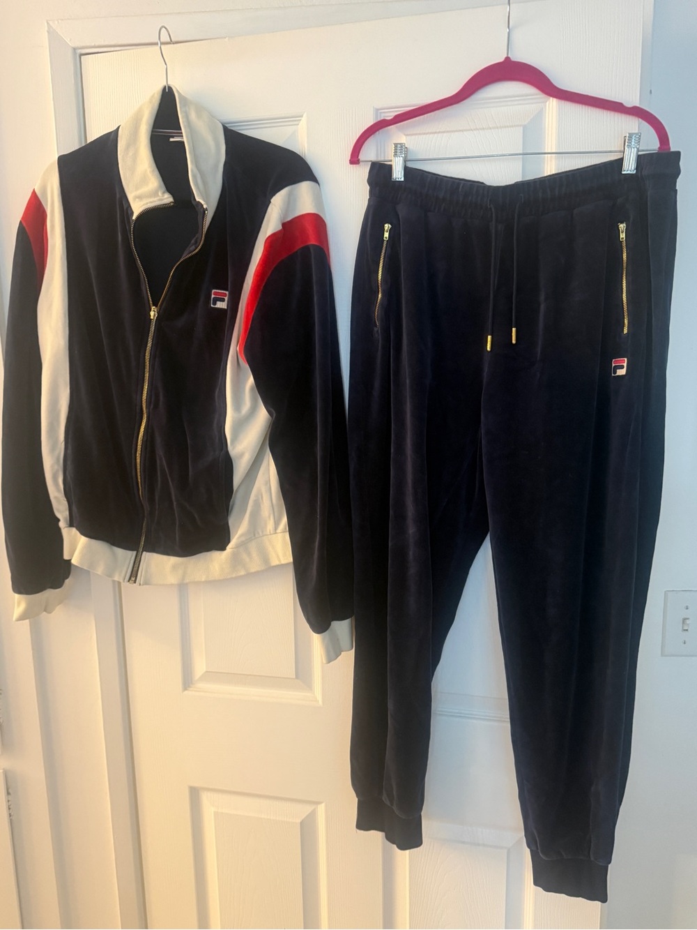 Vintage Mens Fila Velour Tracksuit in Red/White/ Dark Blue Size XL 2 Piece